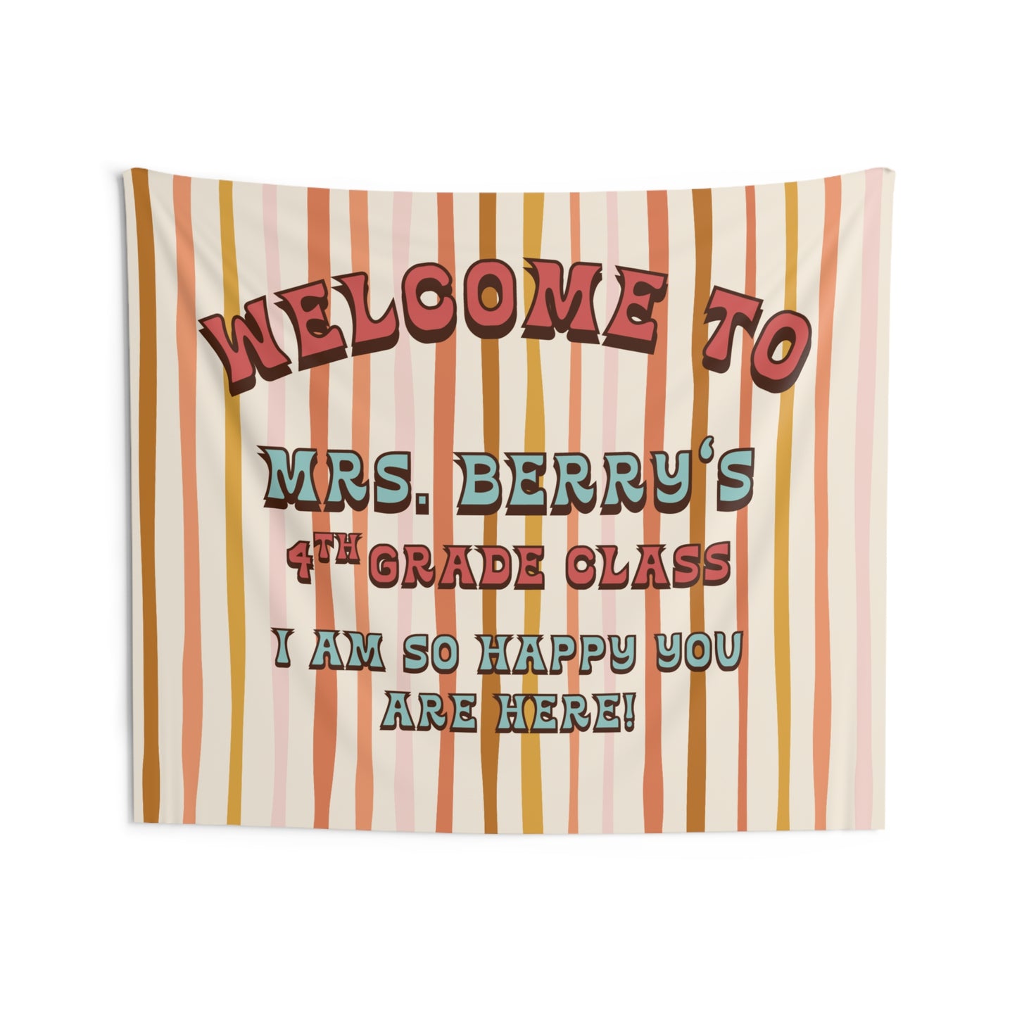 Personalized Retro Classroom Tapestry, Neutral Class Decor, Soft Color Wall Art for Class, Teacher Name Wall Art
