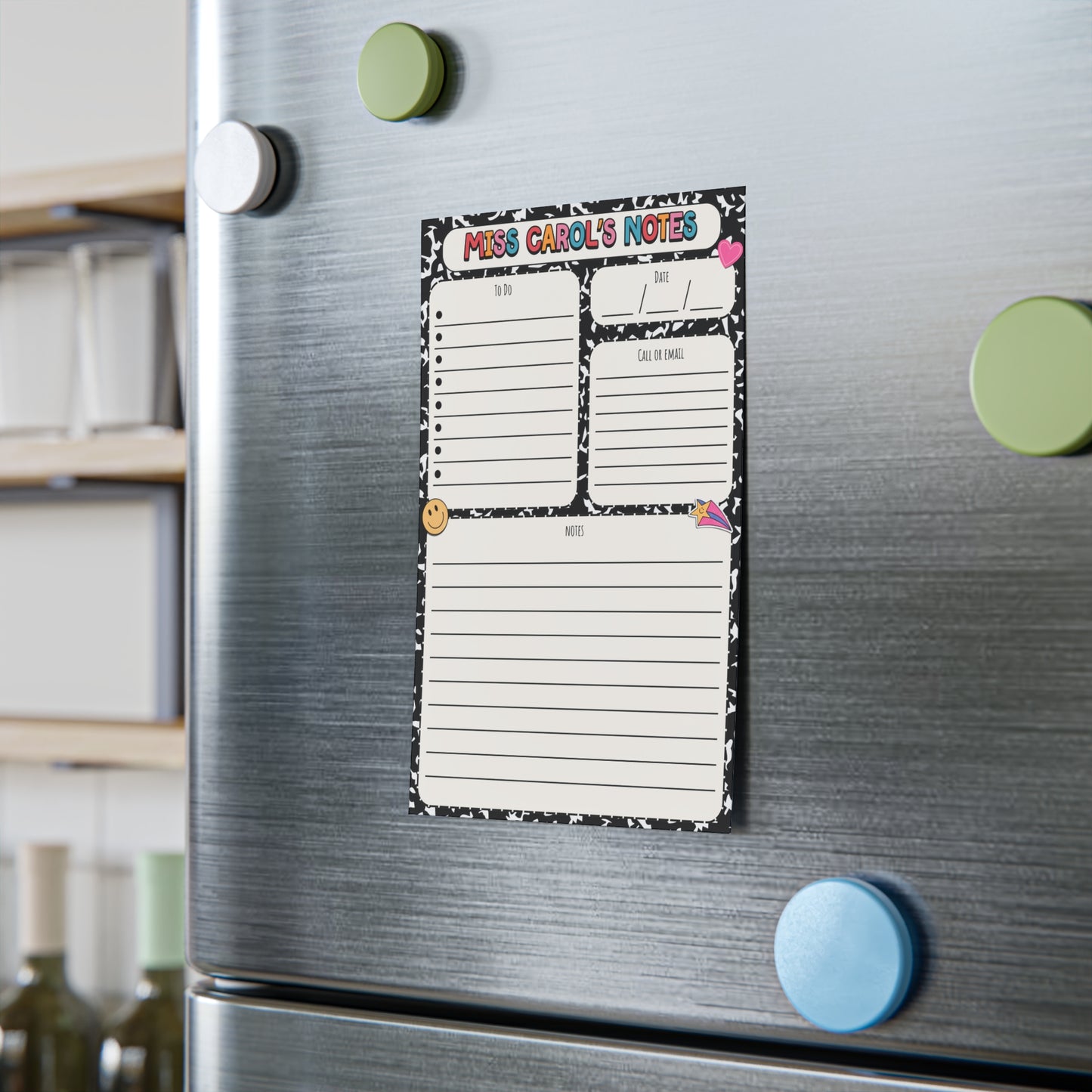 Personalized Sticky Note Pad, Retro Composition Style To-Do list, Organizational Gift for Teacher Therapist Admin, 4x6"