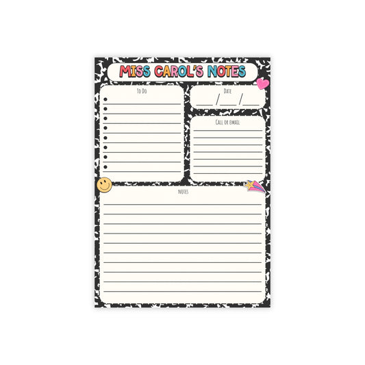 Personalized Sticky Note Pad, Retro Composition Style To-Do list, Organizational Gift for Teacher Therapist Admin, 4x6"