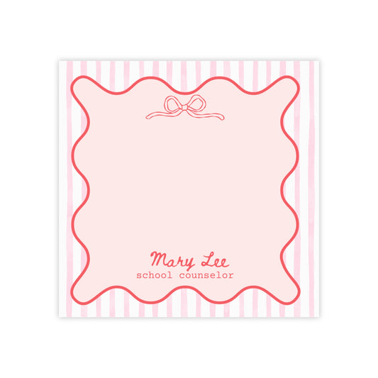 Personalized Post-it® Notes for Teacher, Counselor, Therapist, Custom Pink Bow Sticky Notes