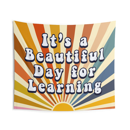 Retro Sun Classroom Tapestry, It's a Beautiful Day for Learning Class Decor, Retro classroom decor, Teacher wall art, Classroom welcome sign