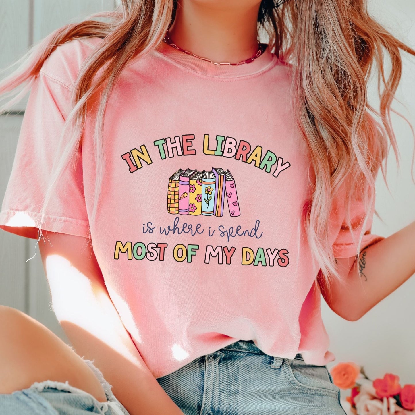 School Librarian T-Shirt, In the  Library is Where I Spend Most of My Days, Retro Librarian staff shirt, Gift for Librarian