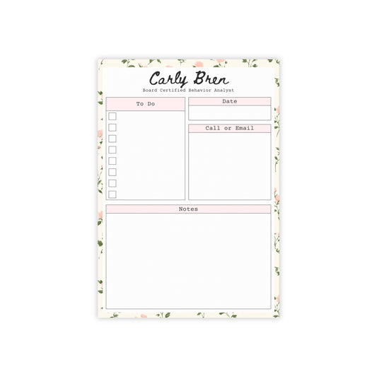 Personalized Pink Rose To-Do List Post-it® Notes, Custom Name Notepad with Checklist, Pink Rose ABA Stationery, Gift for Teacher, Therapist, Counselor