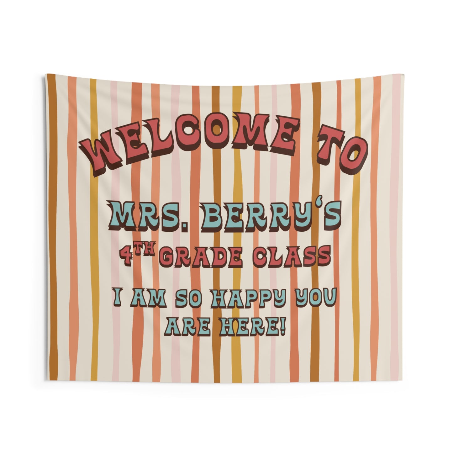 Personalized Retro Classroom Tapestry, Neutral Class Decor, Soft Color Wall Art for Class, Teacher Name Wall Art