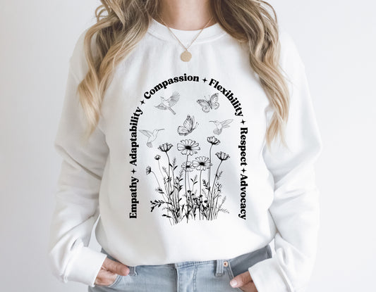 Wildflower Advocacy Sweatshirt, Inclusive Values Crewneck, Unisex Heavy Blend