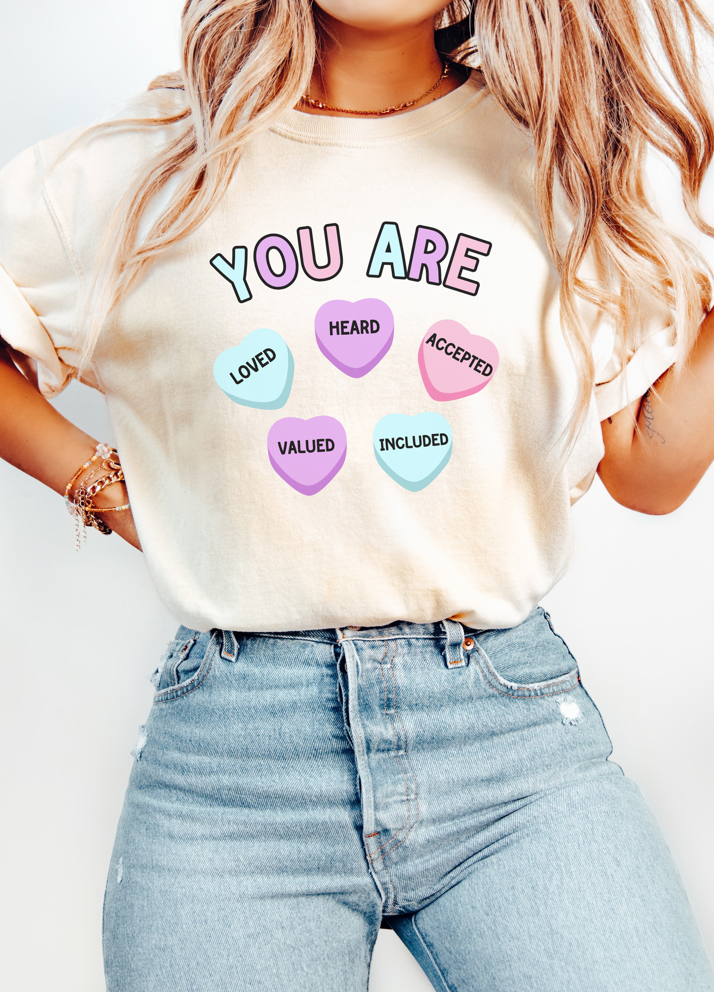 Valentines Day Student Affirmations T-shirt, Candy Heart Inclusion tee, Retro Special Education Teacher Apparel