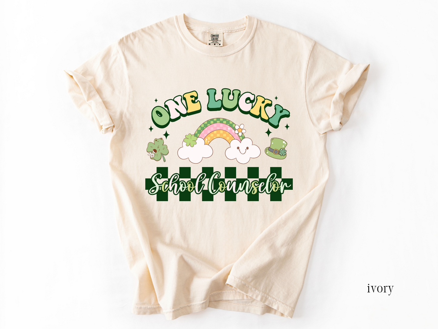 Checkered St. Patrick's Day School Counselor T-shirt, One Lucky School Counselor Apparel, School Counselor Tee, Comfort Colors 1717