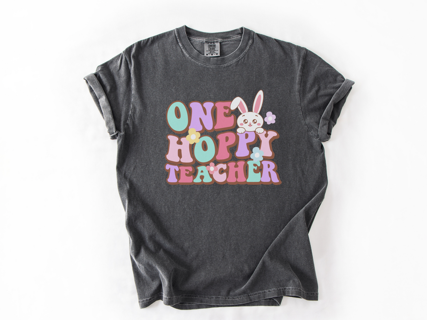 Comfort Colors Spring Teacher Shirt, One Hoppy Teacher Bunny Tee, Teacher Easter T-Shirt