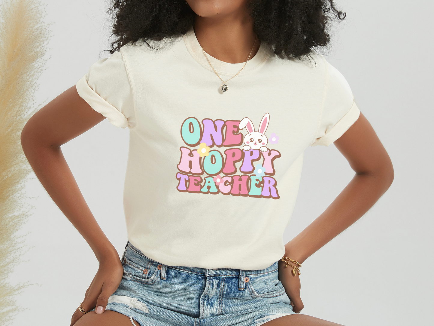 Comfort Colors Spring Teacher Shirt, One Hoppy Teacher Bunny Tee, Teacher Easter T-Shirt