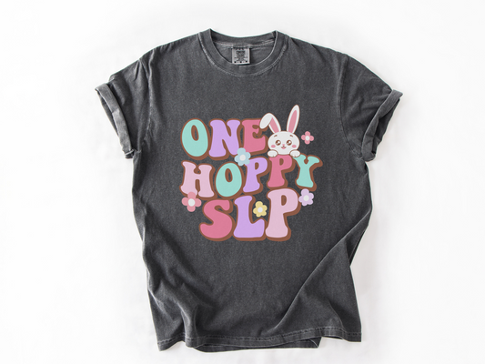 Comfort Colors Spring SLP Shirt, One Hoppy Speech Therapist Bunny Tee, Speech Language Pathologist Easter T-Shirt