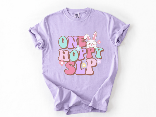 Comfort Colors Spring SLP Shirt, One Hoppy Speech Therapist Bunny Tee, Speech Language Pathologist Easter T-Shirt