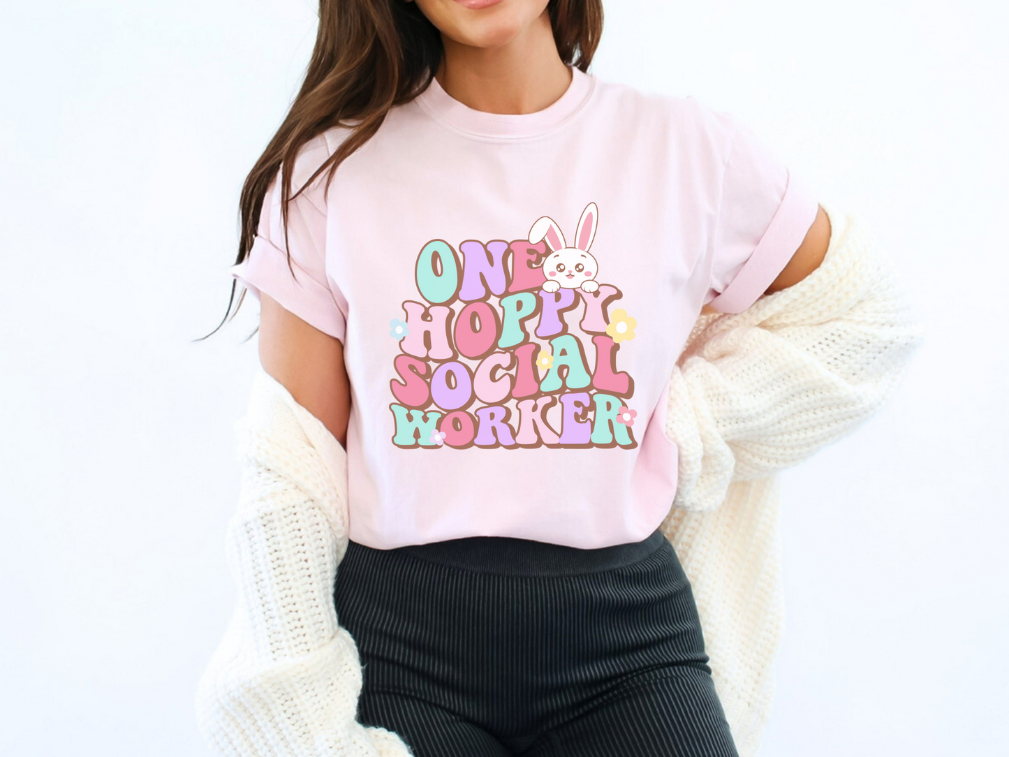 One Hoppy Social Worker, Comfort Colors Spring Social Worker Shirt, Social Worker Bunny Tee, LCSW Easter Tee