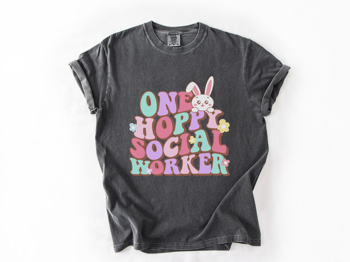 One Hoppy Social Worker, Comfort Colors Spring Social Worker Shirt, Social Worker Bunny Tee, LCSW Easter Tee