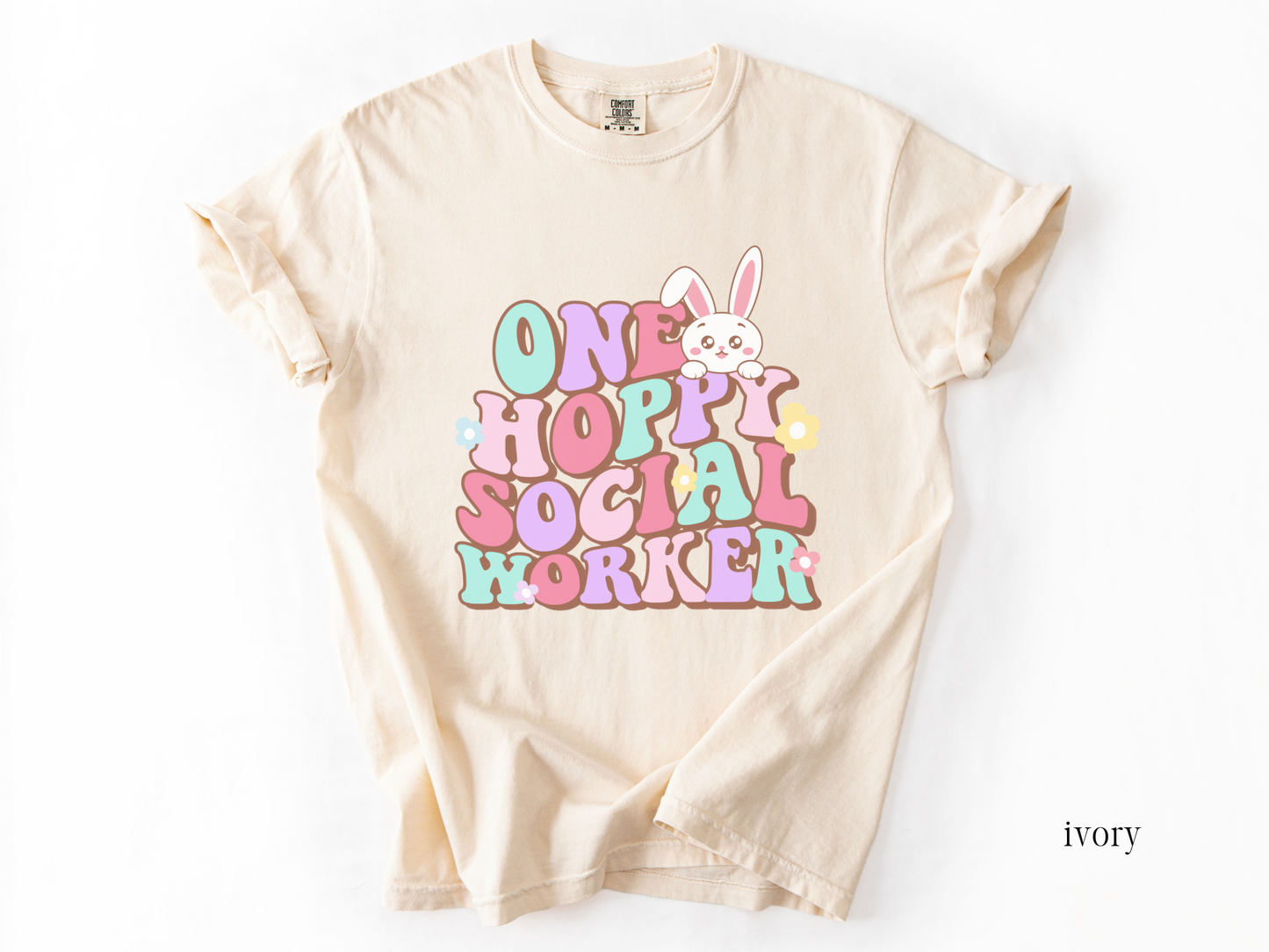 One Hoppy Social Worker, Comfort Colors Spring Social Worker Shirt, Social Worker Bunny Tee, LCSW Easter Tee