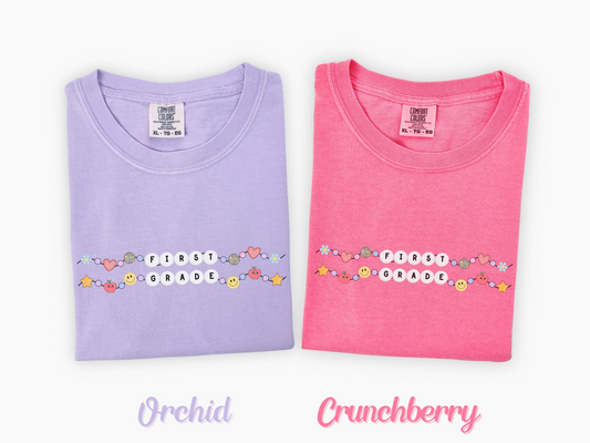 First Grade Teacher Friendship Bracelet T-shirt, Back to School Graphic Tee, Gift for 1st Grade Teacher, Group Teacher Tees, Comfort Colors