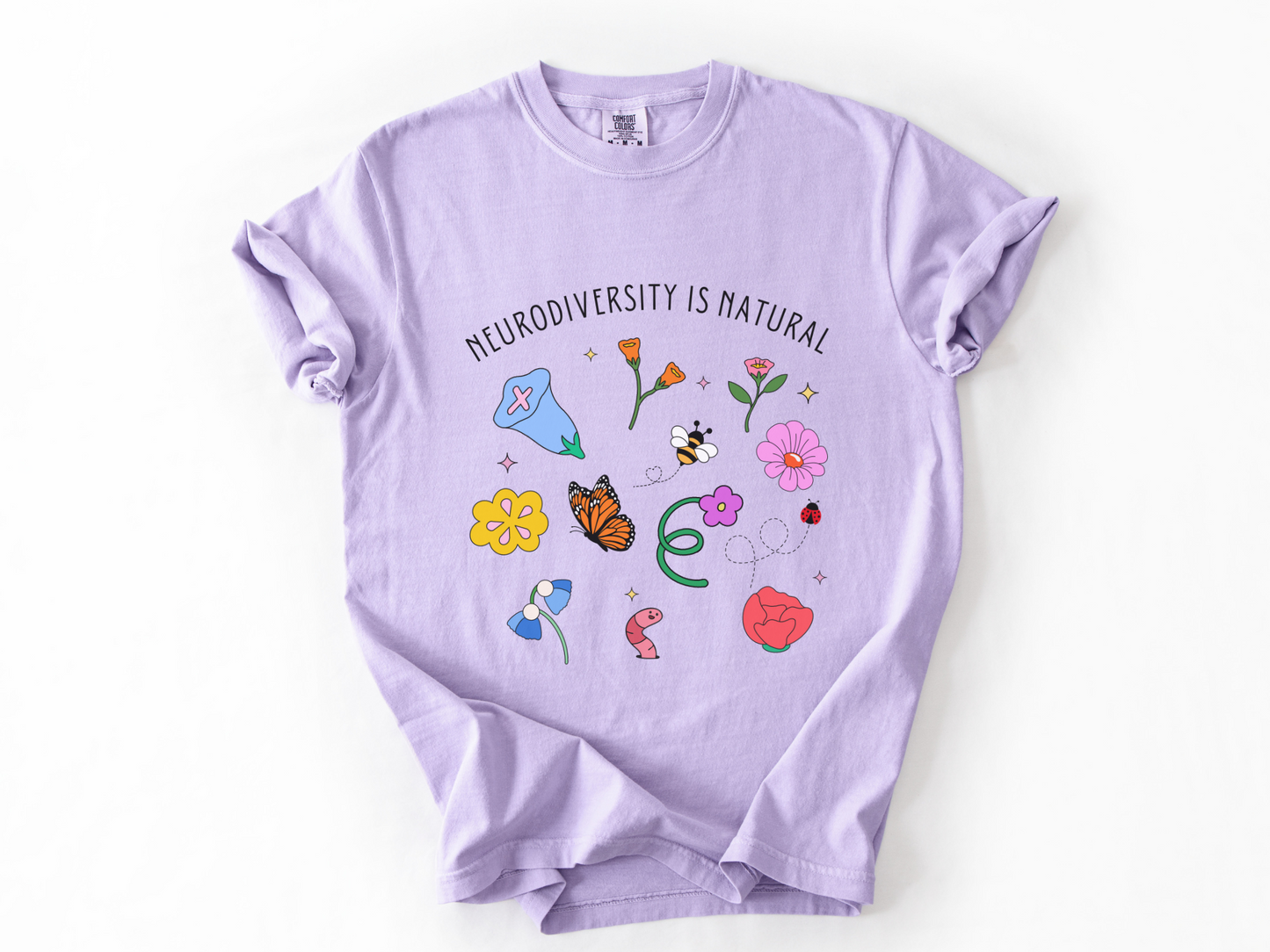 Neurodiversity Is Natural Shirt, Inclusive Floral Insect Tee for Advocates, Teachers, Therapists
