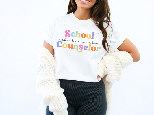Minimalist School Counselor T-Shirt, Colorful School Counselor Tee, Counselor Gift, Counselor Appreciation Shirt