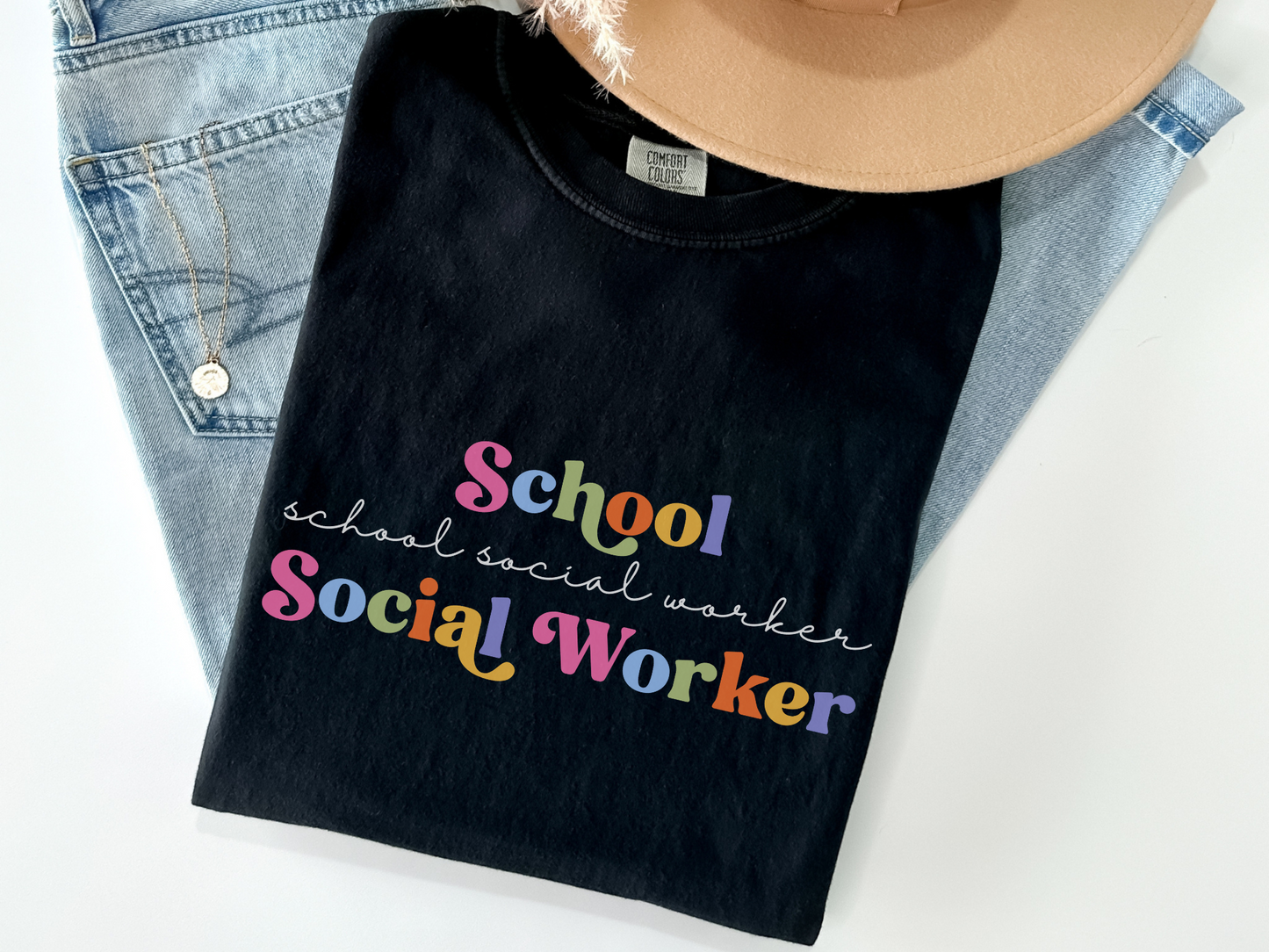 Minimalist School Social Worker T-Shirt, Colorful School Social Worker Tee, LCSW Gift, LCSW Apparel