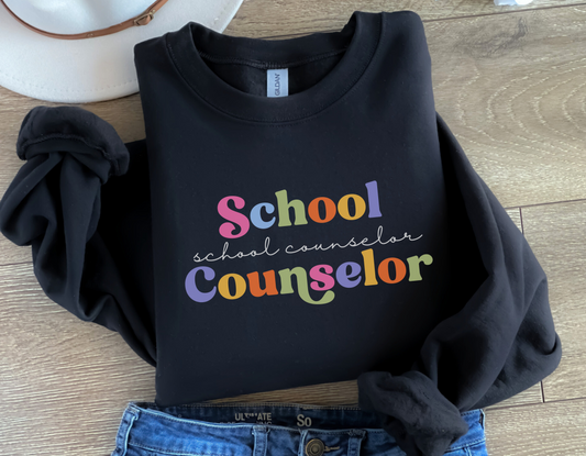 Minimalist School Counselor Sweatshirt, Colorful School Counselor Crewneck, Counselor Gift, Counselor Appreciation Apparel