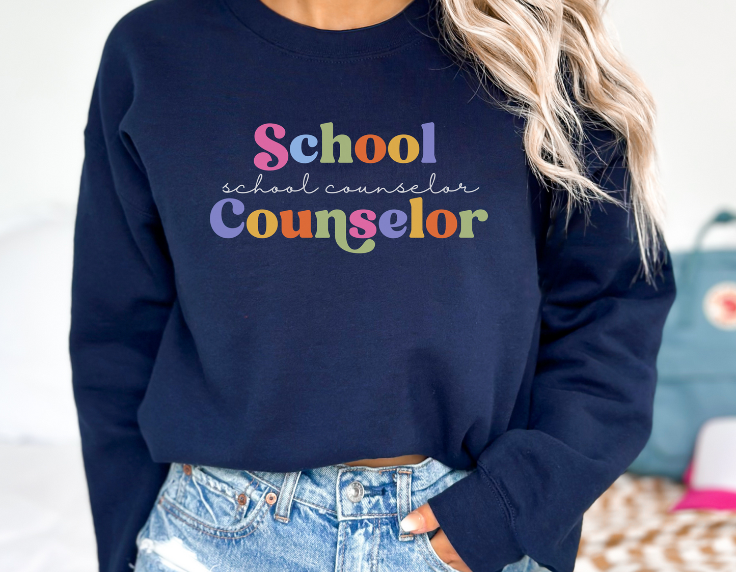 Minimalist School Counselor Sweatshirt, Colorful School Counselor Crewneck, Counselor Gift, Counselor Appreciation Apparel