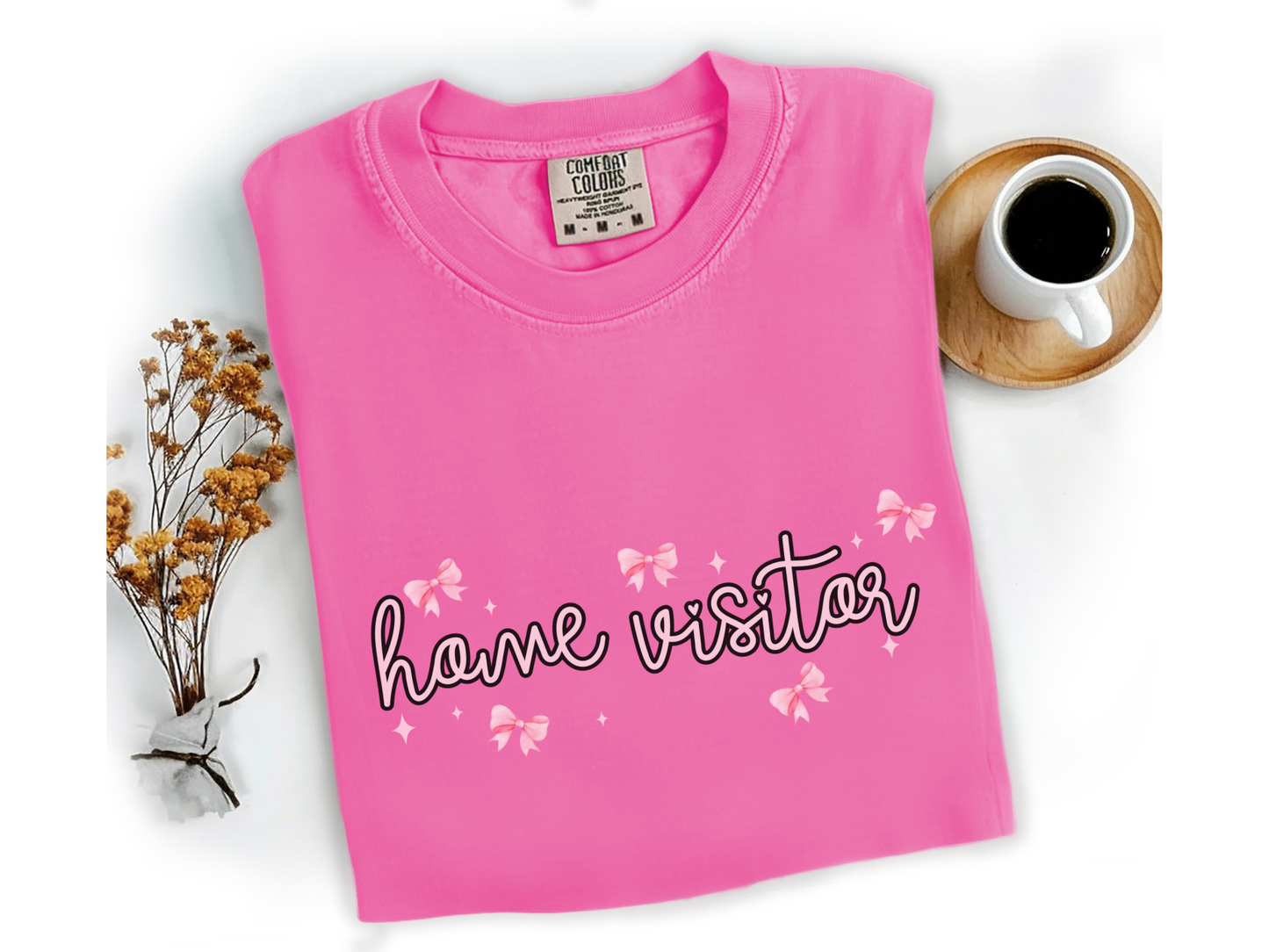 Home Visitor Pink Bow T-shirt, Home Visitor Apparel, Comfort Colors 1717