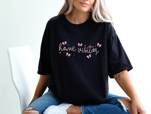 Home Visitor Pink Bow T-shirt, Home Visitor Apparel, Comfort Colors 1717