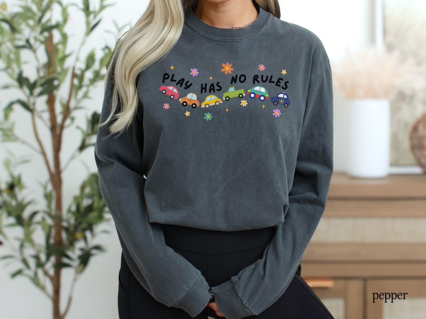 Play Has No Rules Long Sleeve T-Shirt, Cars Graphic Tee, Teacher & Therapist Apparel, Inclusive Play Shirt