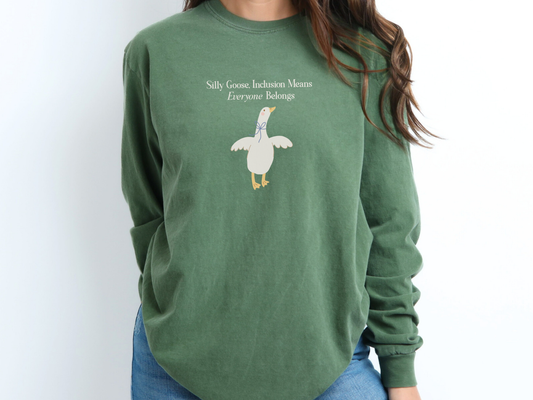 Goose Inclusion Long Sleeve T-Shirt, Everyone Belongs Tee for Teachers, Therapists, Neurodiversity Advocates, Autism Acceptance T-Shirt