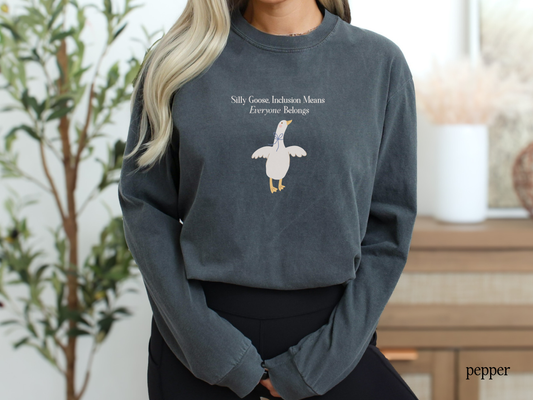 Goose Inclusion Long Sleeve T-Shirt, Everyone Belongs Tee for Teachers, Therapists, Neurodiversity Advocates, Autism Acceptance T-Shirt
