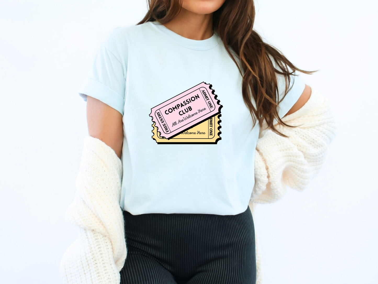 Compassion Club T-Shirt, All Are Welcome Here Tee, Inclusive Ticket Design, Autism Acceptance Apparel