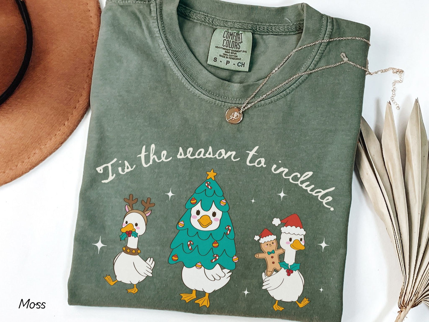 Inclusion Christmas T-shirt, Tis the Season to Include, Funny Goose Tee, Unisex Garment-Dyed Shirt, Holiday Gift for Advocates