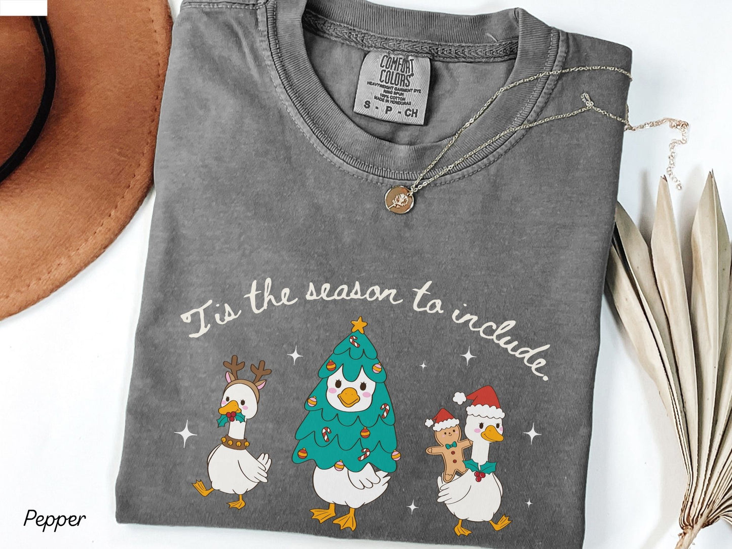 Inclusion Christmas T-shirt, Tis the Season to Include, Funny Goose Tee, Unisex Garment-Dyed Shirt, Holiday Gift for Advocates