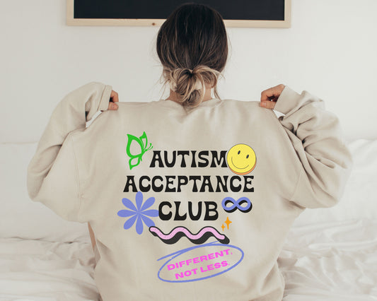 Retro Autism Acceptance Club Sweatshirt | Different Not Less Groovy Tee