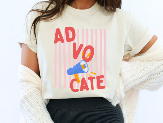 Advocate Striped Shirt, Trendy Advocacy Shirt, Teacher Therapist Apparel, Inclusive Statement Tee