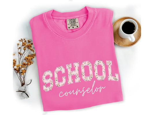 School Counselor Shirt, Varsity Letter Rose Pattern Tee, Collegiate Style School Counselor Gift, Comfort Colors Tee, Counselor Appreciation