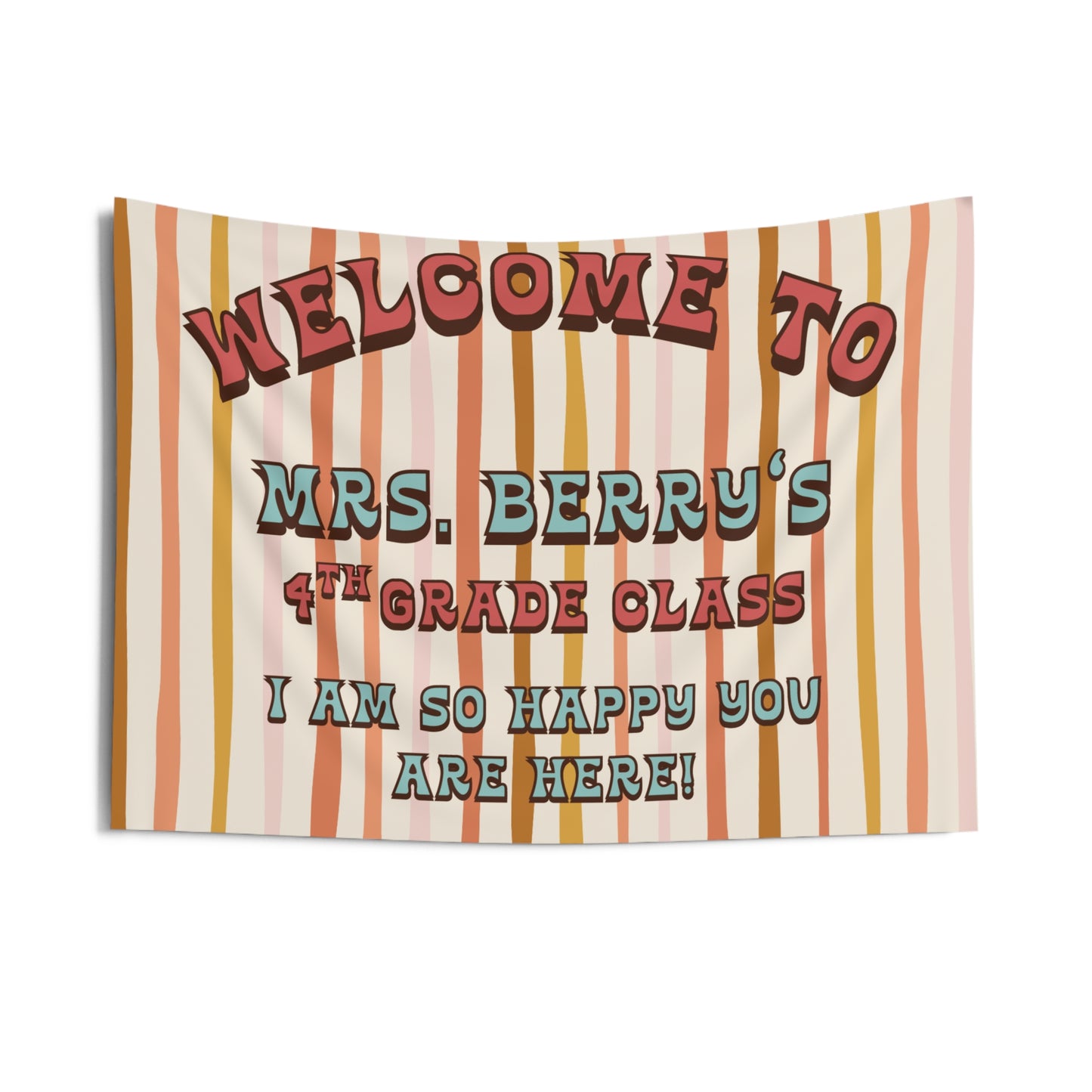 Personalized Retro Classroom Tapestry, Neutral Class Decor, Soft Color Wall Art for Class, Teacher Name Wall Art
