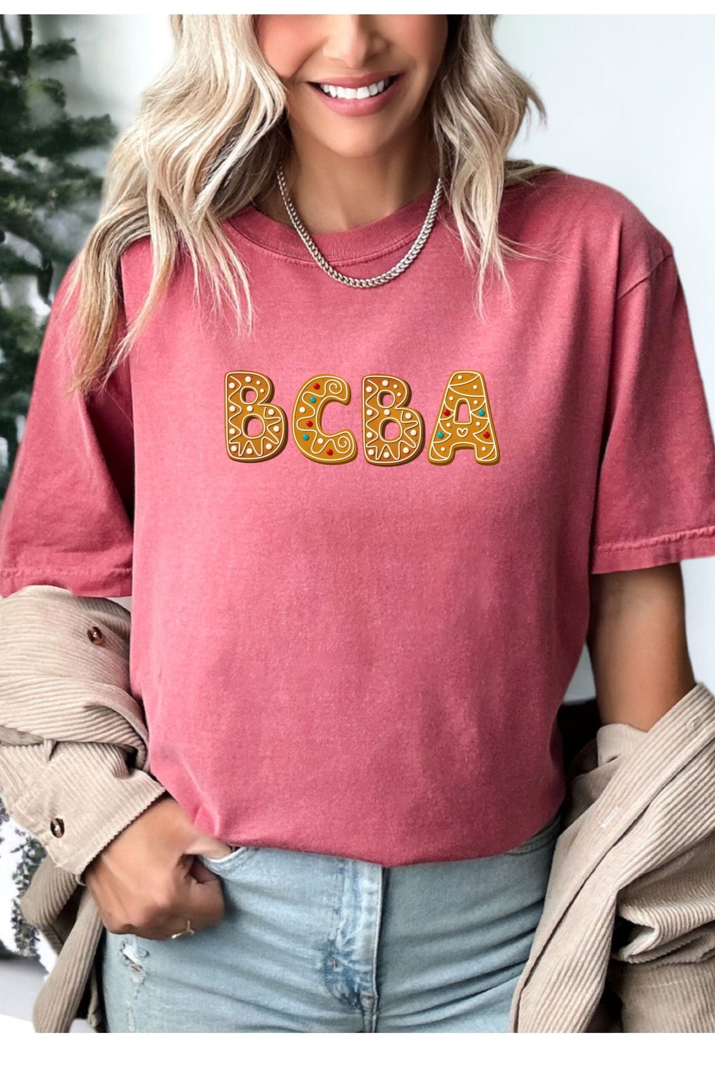Christmas Cookie BCBA Unisex Garment-Dyed T-shirt, Behavior Analyst Shirt, Holiday Festive Tee, Gift for ABA Therapist, Funny Christmas