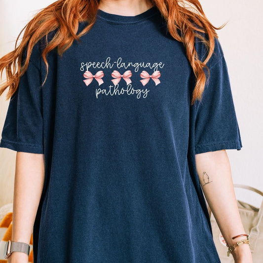 Speech Therapist Pink Bows Tee, SLP SLPA Coquette Graphic Tee, Gift for Speech-Language Pathologist