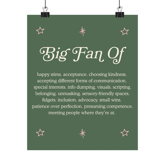 Big Fan Of Neurodiversity Poster | Autism Acceptance Wall Art | Autistic Joy Print