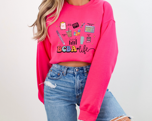 Comfort Colors BCBA Life Essentials Sweatshirt, Retro ABA Crewneck, Gift for Behavior Analyst