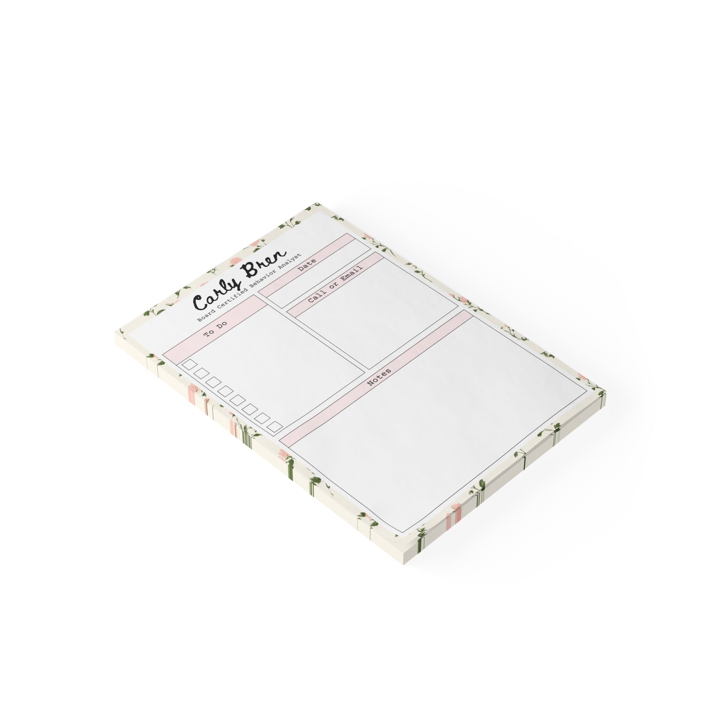 Personalized Pink Rose To-Do List Post-it® Notes, Custom Name Notepad with Checklist, Pink Rose ABA Stationery, Gift for Teacher, Therapist, Counselor