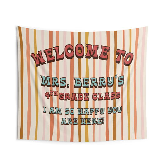 Personalized Retro Classroom Tapestry, Neutral Class Decor, Soft Color Wall Art for Class, Teacher Name Wall Art
