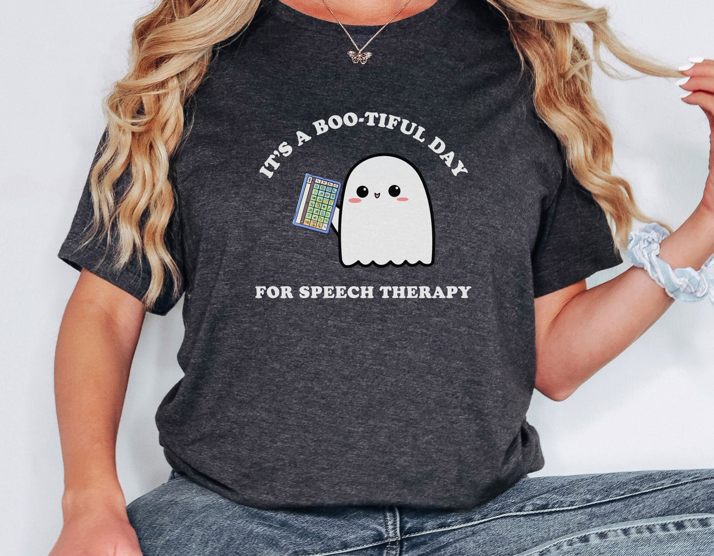 Halloween Speech Therapist AAC Shirt, Ghost SLP SLPA tee, Gift for speech therapist, Speech Therapy shirt, Unisex Bella Canvas