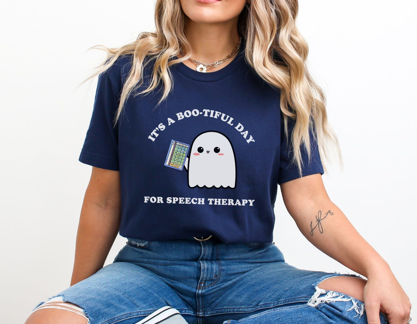 Halloween Speech Therapist AAC Shirt, Ghost SLP SLPA tee, Gift for speech therapist, Speech Therapy shirt, Unisex Bella Canvas