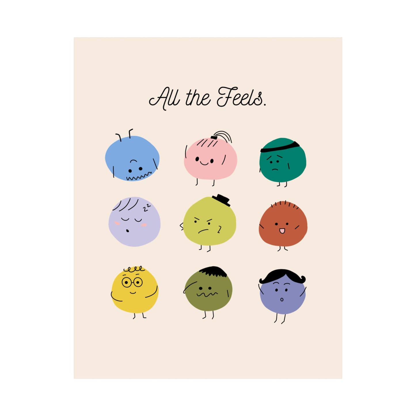All The Feels Emotions Poster | Hand-drawn Classroom Feelings Chart | SEL Wall Art | School Counselor Decor | Therapist Office Matte Poster Print