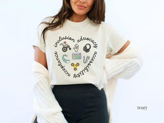 Inclusion and Advocacy Heart T-shirt, Disability Acceptance Graphic Tee, Gift for Special Education Teacher, Comfort Colors 1717