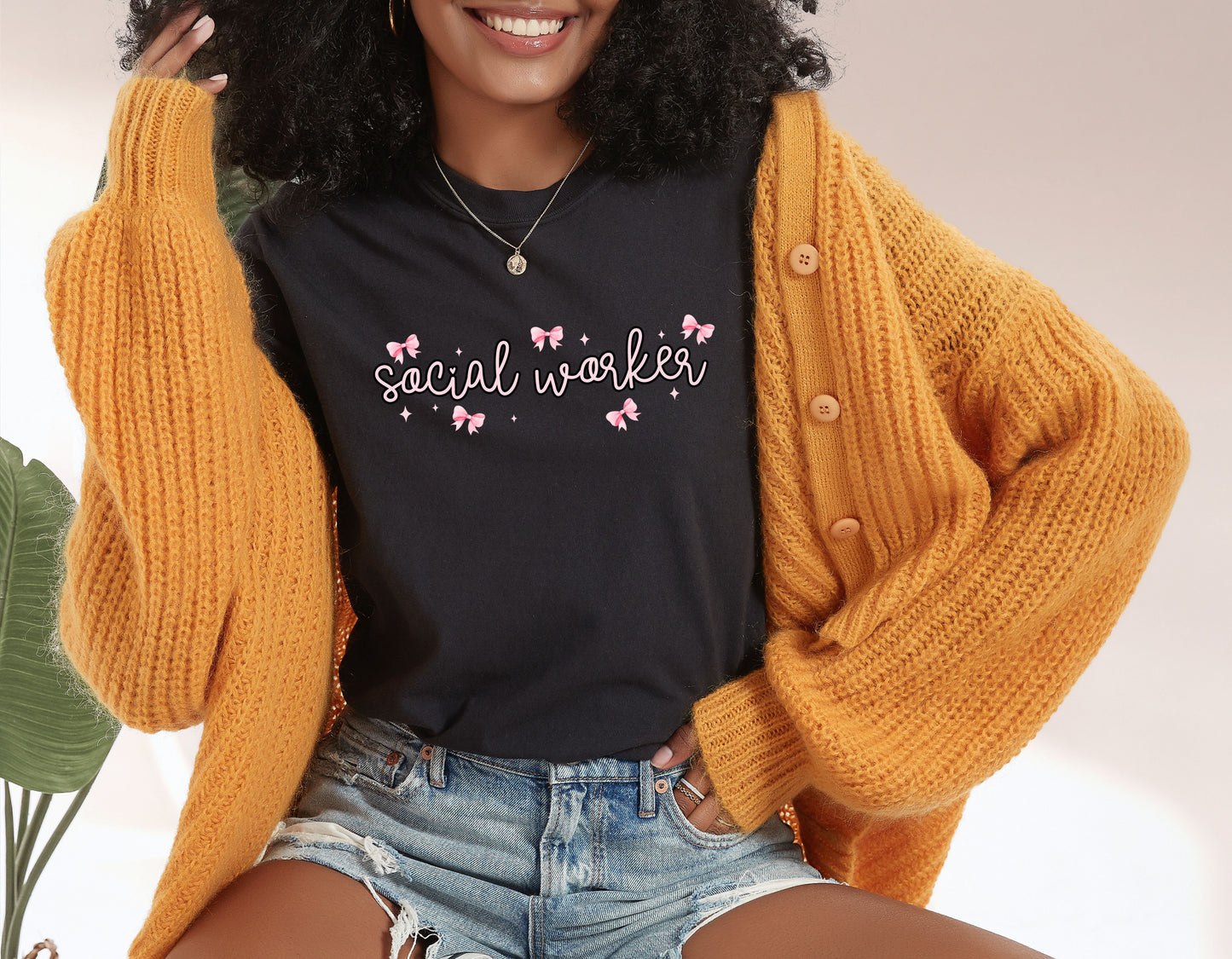 Comfort Colors Social Worker Pink Bow Tee, Coquette Social work graphic Tee, gift for social worker
