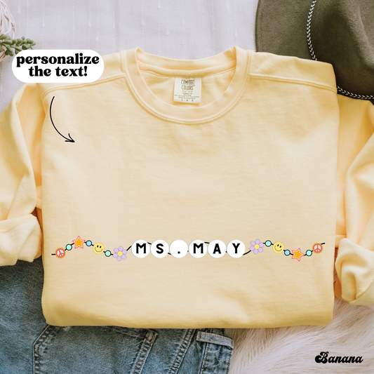 Personalized Friendship Bracelet Sweatshirt - Custom Name or Occupation Teacher Gift, Unisex Jumper, Garment-Dyed Pullover, Unique Present