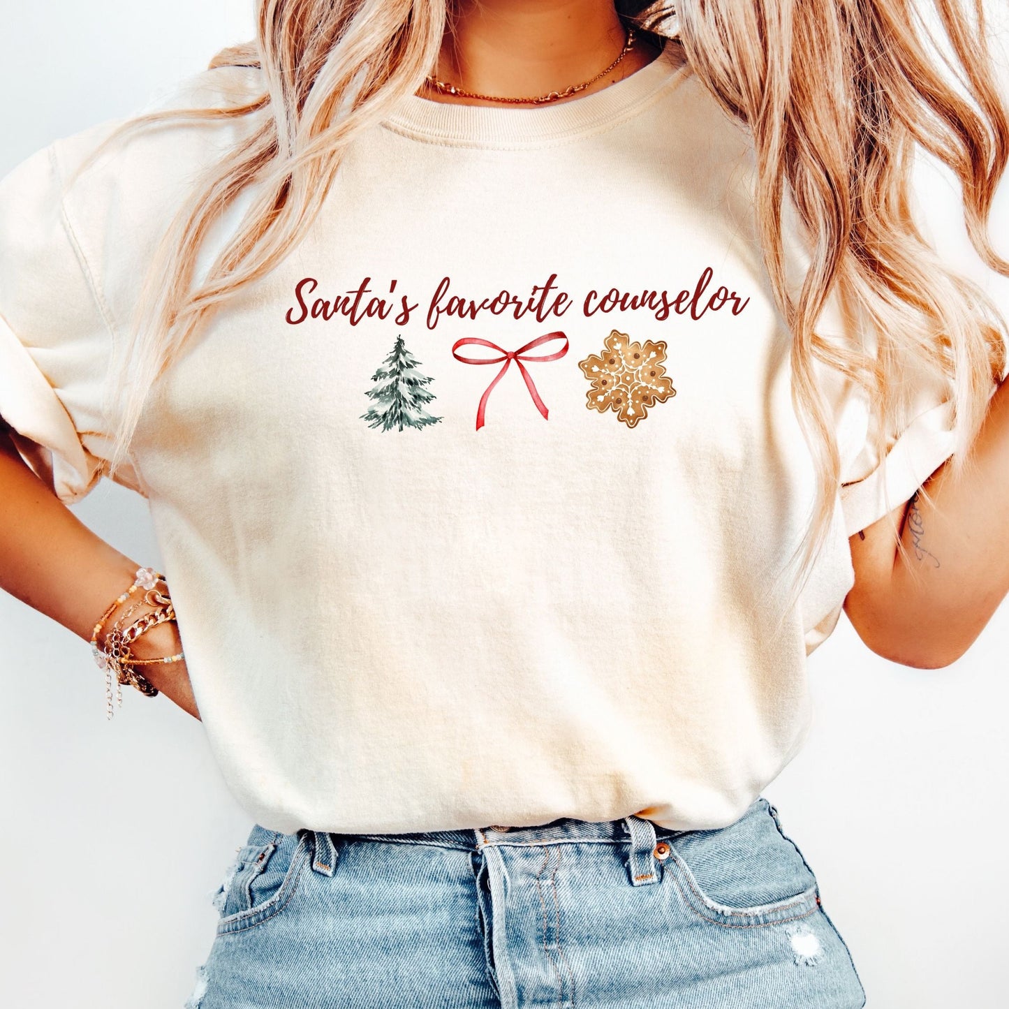 Christmas School Counselor T Shirt, Santa's Favorite Counselor Tee, Comfort Colors 1717 holiday apparel, gift for counselor