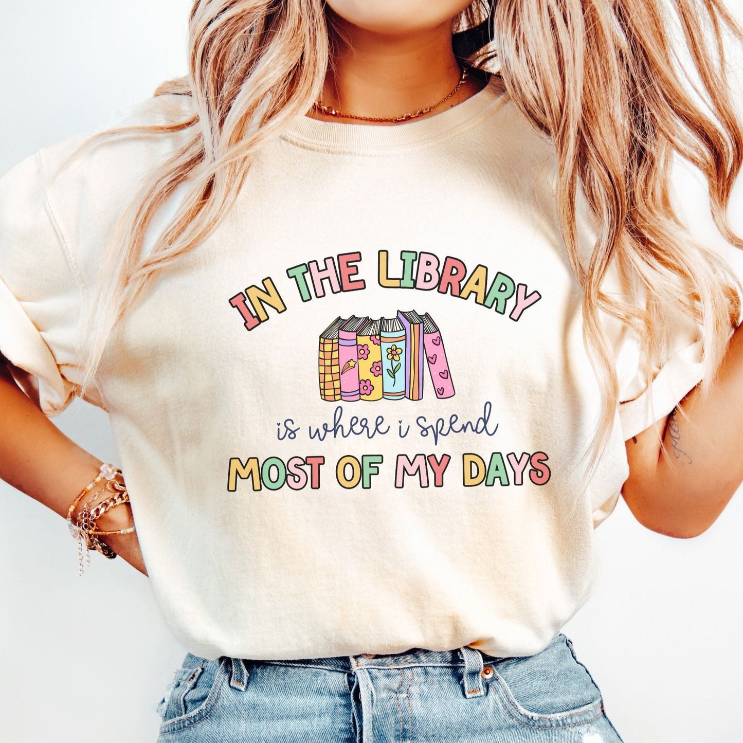 School Librarian T-Shirt, In the  Library is Where I Spend Most of My Days, Retro Librarian staff shirt, Gift for Librarian